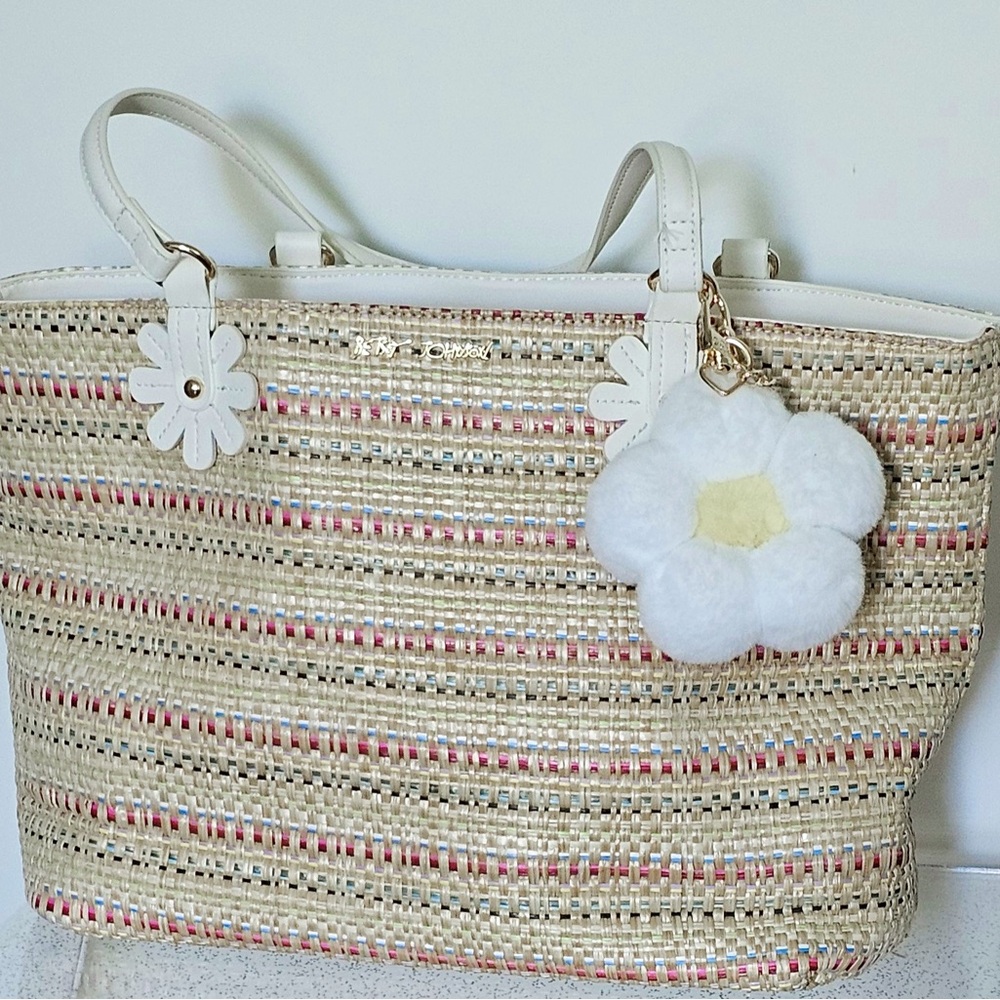 Betsey Johnson Cream and Pink Woven Tote